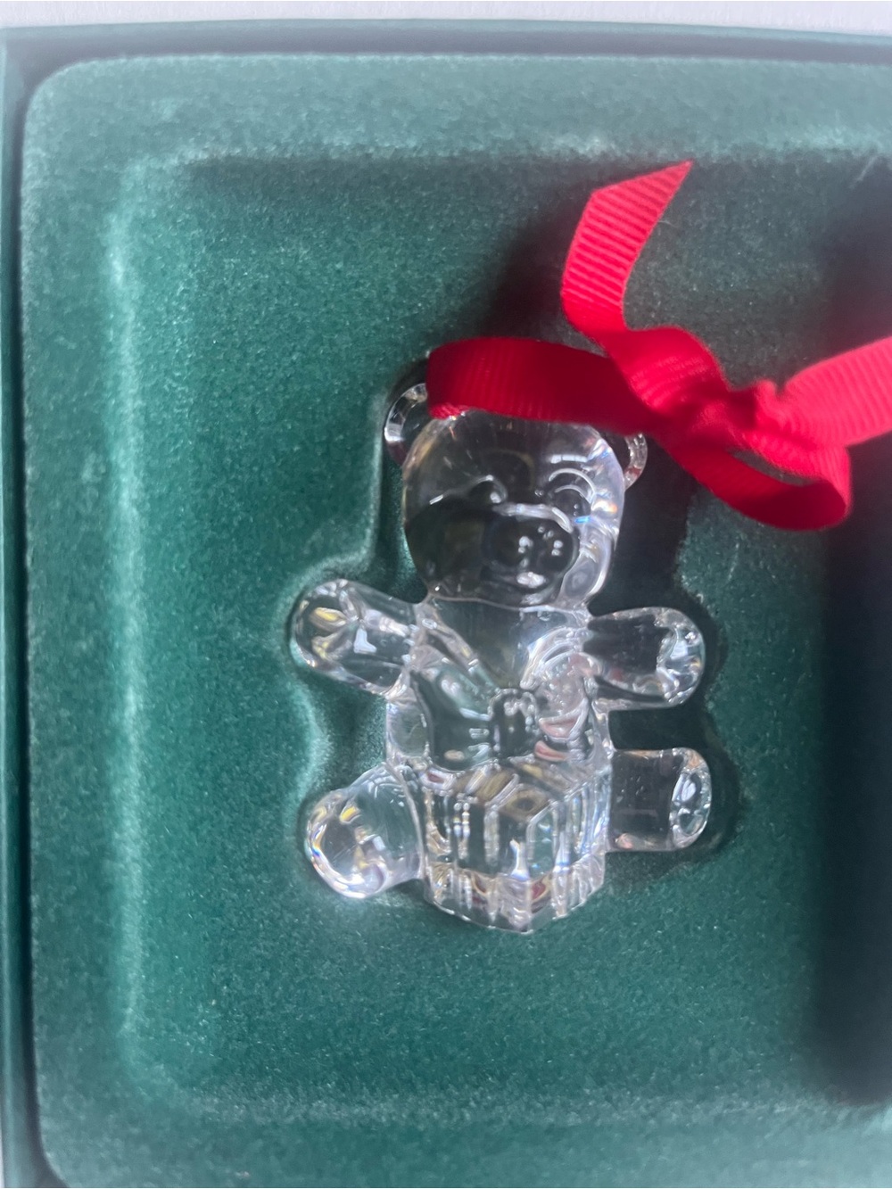 Waterford Crystal Teddy Bear Holiday Ornament with Red Ribbon
